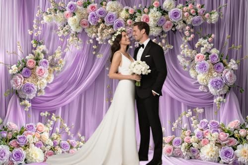 10x8 ft Purple Flower Wall Backdrop Rose Lavender Floral Wedding Bridal Photography Backdrop Girls Birthday, alternate view 3