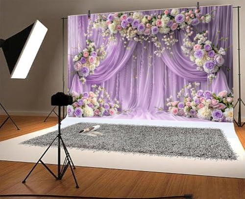 10x8 ft Purple Flower Wall Backdrop Rose Lavender Floral Wedding Bridal Photography Backdrop Girls Birthday, alternate view 4