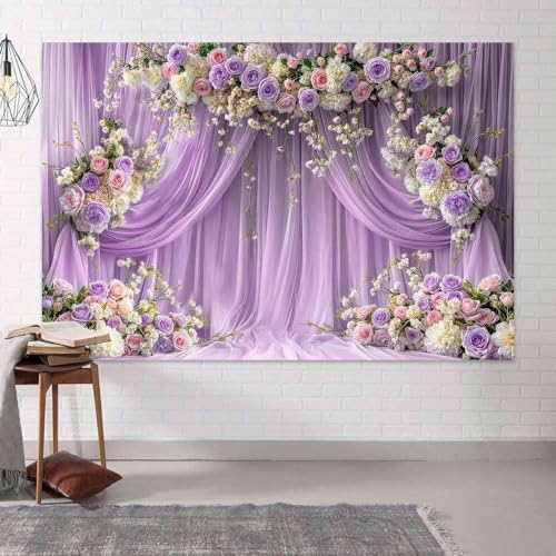 10x8 ft Purple Flower Wall Backdrop Rose Lavender Floral Wedding Bridal Photography Backdrop Girls Birthday, alternate view 6
