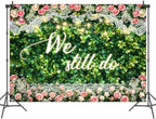 10x8 ft We Still Do Backdrop Green Leaves Lace Floral Wedding Anniversary Background Vow Renewal Anniversary, alternate view