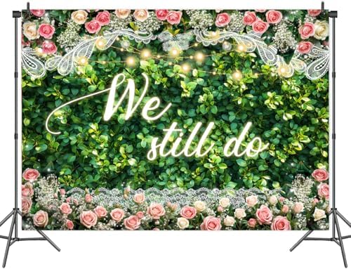 10x8 ft We Still Do Backdrop Green Leaves Lace Floral Wedding Anniversary Background Vow Renewal Anniversary, alternate view