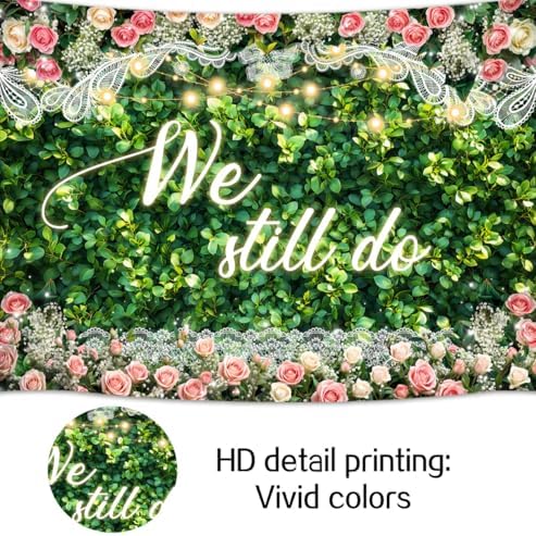 10x8 ft We Still Do Backdrop Green Leaves Lace Floral Wedding Anniversary Background Vow Renewal Anniversary, alternate view