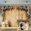 10x8 ft Wedding Wood Wall Rustic Floral Backdrop Reception Ceremony Photography Backdrop Wedding Party Bride