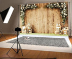 10x8 ft Wedding Wood Wall Rustic Floral Backdrop Reception Ceremony Photography Backdrop Wedding Party Bride, alternate view