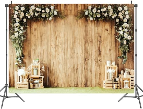 10x8 ft Wedding Wood Wall Rustic Floral Backdrop Reception Ceremony Photography Backdrop Wedding Party Bride, alternate view