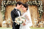 10x8 ft Wedding Wood Wall Rustic Floral Backdrop Reception Ceremony Photography Backdrop Wedding Party Bride, alternate view