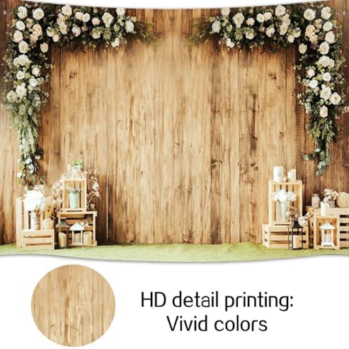 10x8 ft Wedding Wood Wall Rustic Floral Backdrop Reception Ceremony Photography Backdrop Wedding Party Bride, alternate view