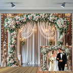 10x8 ft Wedding Wooden Backdrop Glitter White Curtain Rose Floral Wall Door Photography Backdrops Western