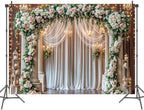 10x8 ft Wedding Wooden Backdrop Glitter White Curtain Rose Floral Wall Door Photography Backdrops Western, alternate view 3