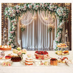 10x8 ft Wedding Wooden Backdrop Glitter White Curtain Rose Floral Wall Door Photography Backdrops Western, alternate view 5