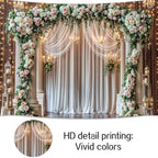 10x8 ft Wedding Wooden Backdrop Glitter White Curtain Rose Floral Wall Door Photography Backdrops Western, alternate view 6