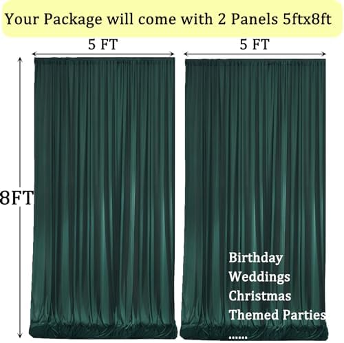 10x8 ft Wrinkle Free Hunter Green Backdrop Curtains for Parties, Thick Fabric Emerald Photo Backdrop Drapes, alternate view 6