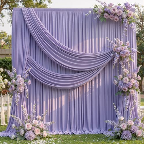 10x8 ft Wrinkle Free Lavender Light Purple Backdrop Curtain Drapes, Polyester Wedding Curtains Party Background