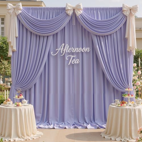 10x8 ft Wrinkle Free Lavender Light Purple Backdrop Curtain Drapes, Polyester Wedding Curtains Party Background, alternate