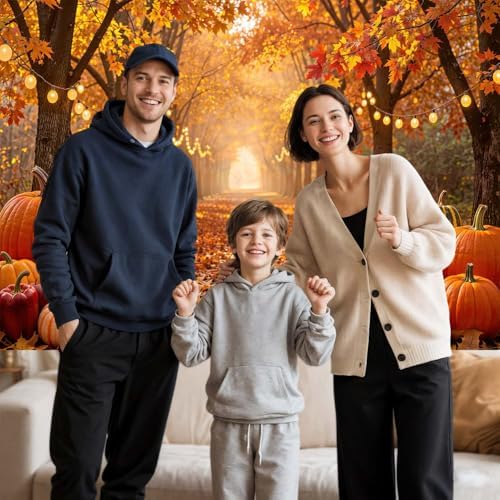 10X8ft Autumn Harvest Backdrop, Fall Forest Lane with Maple Leaves, Pumpkins String Lights Thanksgiving Party, alternate view
