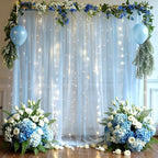 10x8ft Baby Blue Tulle Backdrop Curtain with Lights String for Parites, Sheer Photo Backdrop Curtains for
