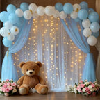 10x8ft Baby Blue Tulle Backdrop Curtain with Lights String for Parites, Sheer Photo Backdrop Curtains for, alternate view 2