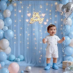 10x8ft Baby Blue Tulle Backdrop Curtain with Lights String for Parites, Sheer Photo Backdrop Curtains for, alternate view 3