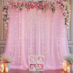 10x8ft Baby Pink Tulle Backdrop Curtain with Lights String for Parites, Sheer Backdrop Curtains for Wedding Baby, alternate