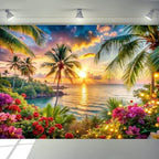 10x8ft Beach Ocean Backdrop, Cloth Fabric Summer Tropical Party Background for Indoor and Outdoor Decoration, alternate view