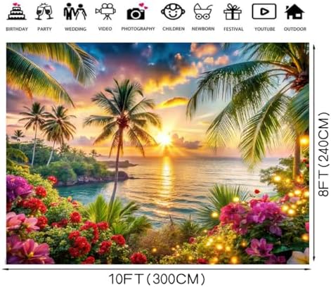 10x8ft Beach Ocean Backdrop, Cloth Fabric Summer Tropical Party Background for Indoor and Outdoor Decoration, alternate view