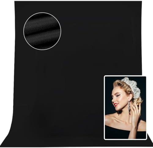 10x8ft Black Backdrop Background for Photography, High Density Polyester Fabric Photo Backdrop Curtain for
