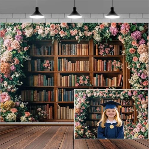 10X8FT Bookshelf Flower Photography Backdrop Vintage Bookcase Magic Books Ancient Library Wall Background Flower