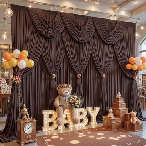 10x8ft Brown Backdrop Curtain for Parties Wrinkle Free Fabric Backdrop Curtain Wedding Photo Backdrop Drapes for, alternate