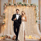 10x8ft Champagne Tulle Backdrop Curtain with Lights String for Parites, Sheer Backdrop Curtains for Wedding Baby, alternate