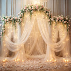 10x8ft Champagne Tulle Backdrop Curtain with Lights String for Parites, Sheer Photo Backdrop Curtains with, alternate view 3