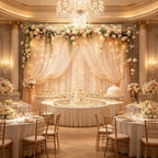 10x8ft Champagne Tulle Backdrop Curtain with Lights String for Parites, Sheer Photo Backdrop Curtains with, alternate view 6