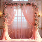 10x8ft Dusty Rose Tulle Backdrop Curtain with Lights String for Parites, Sheer Photo Backdrop Drapes with Lights, alternate