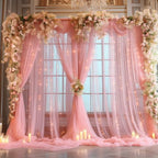10x8ft Dusty Rose Tulle Backdrop Curtain with Lights String for Parites, Sheer Photo Backdrop Drapes with Lights, alternate