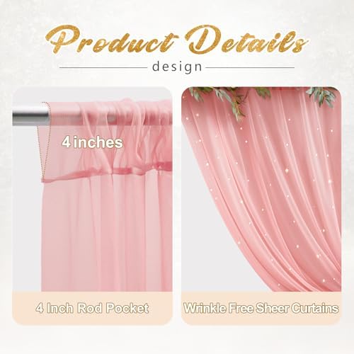 10x8ft Dusty Rose Tulle Backdrop Curtain with Lights String for Parites, Sheer Photo Backdrop Drapes with Lights, alternate