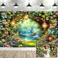10X8ft Enchanted Fairy Forest Backdrop Magic Tree Arch Floral Mushroom Butterfly Wonderland Background for Girls