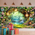 10X8ft Enchanted Fairy Forest Backdrop Magic Tree Arch Floral Mushroom Butterfly Wonderland Background for Girls, alternate