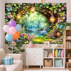 10X8ft Enchanted Fairy Forest Backdrop Magic Tree Arch Floral Mushroom Butterfly Wonderland Background for Girls, alternate