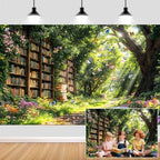10X8ft Enchanted Forest Fairy Library Backdrop Fairy Tale Magic Bookshelf Garden Floral Butterfly Photography