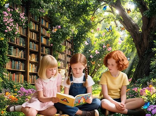 10X8ft Enchanted Forest Fairy Library Backdrop Fairy Tale Magic Bookshelf Garden Floral Butterfly Photography, alternate view