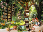10X8ft Enchanted Forest Fairy Library Backdrop Fairy Tale Magic Bookshelf Garden Floral Butterfly Photography, alternate view