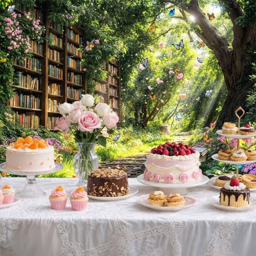 10X8ft Enchanted Forest Fairy Library Backdrop Fairy Tale Magic Bookshelf Garden Floral Butterfly Photography, alternate view