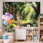 10X8ft Enchanted Forest Fairy Library Backdrop Fairy Tale Magic Bookshelf Garden Floral Butterfly Photography, alternate view
