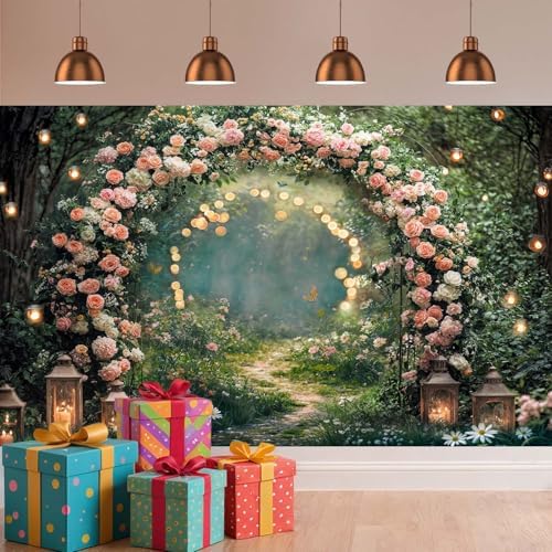 10x8ft Enchanted Forest Wedding Photography Backdrop Wonderland Roses Fairy Tale Backdrop Pink Flower Birthday, alternate