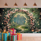 10x8ft Enchanted Forest Wedding Photography Backdrop Wonderland Roses Fairy Tale Backdrop Pink Flower Birthday, alternate