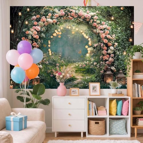 10x8ft Enchanted Forest Wedding Photography Backdrop Wonderland Roses Fairy Tale Backdrop Pink Flower Birthday, alternate