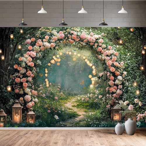 10x8ft Enchanted Forest Wedding Photography Backdrop Wonderland Roses Fairy Tale Backdrop Pink Flower Birthday, alternate