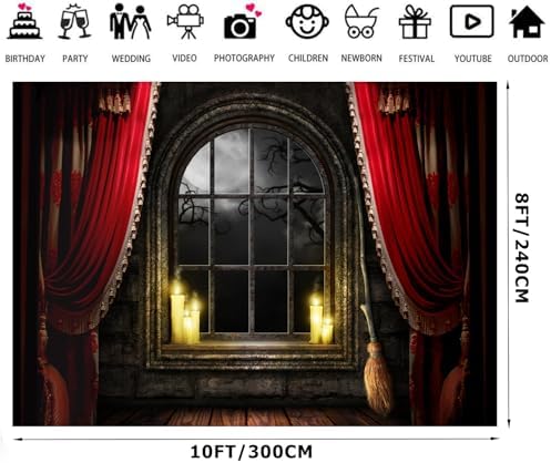 10x8ft Halloween Backdrop Haunted House Background Halloween Party Decoration Banner F82 in 10X8FT in Red, alternate view 2