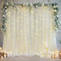 10x8ft Ivory Tulle Backdrop Curtain with Lights String for Parites, Sheer Backdrop Curtains for Wedding Baby