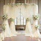 10x8ft Ivory Tulle Backdrop Curtain with Lights String for Parites, Sheer Photo Backdrop Curtains with Lights, alternate view