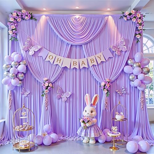 10x8ft Lavender Backdrop Curtains, Wrinkle Free Lilac Drapes for Backdrop, Photo Backdrop Drapes for Wedding, alternate view